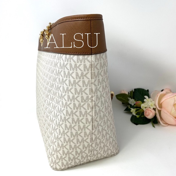 Michael Kors Shania Chain Tote Vanilla Leather LG - Picture 2 of 8